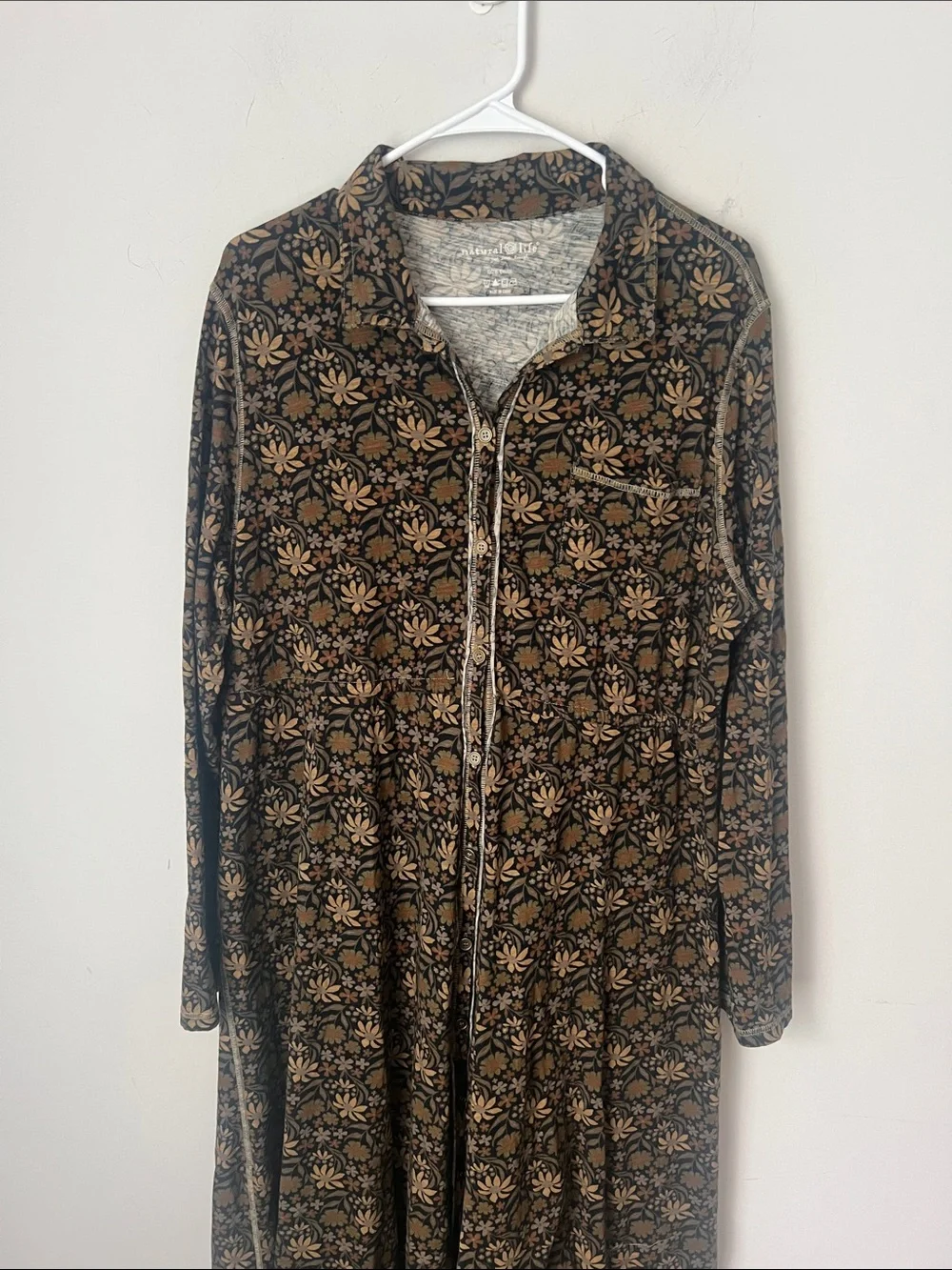 Natural Life, button front floral midi dress, boho cottagecore, prairie Sz Lg ♟️